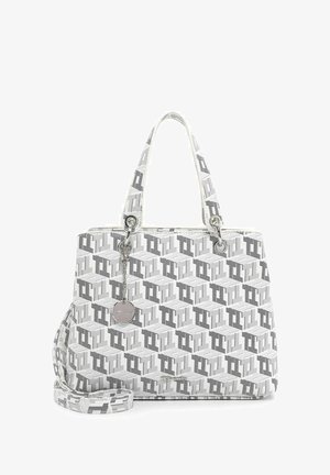 Borsa tote con un motivo geometrico stampato in grigio e bianco. Caratterizzata da doppio manico, una tracolla rimovibile e dettagli in metallo.