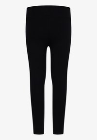 Zwarte leggings met een brede elastische tailleband. Standaard pasvorm, gladde textuur en geen zichtbare naden of patronen. Geschikt voor casual wear.