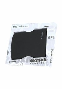 Portefeuille vegan noir avec protection RFID présenté dans un emballage marqué oxmox Moneybox.