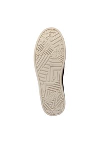 Semelle d'une chaussure avec une base en caoutchouc blanc texturé, présentant des motifs géométriques et des éléments en relief pour une meilleure adhérence. Marquée "écologique."