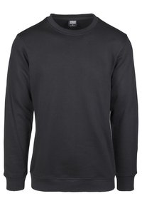 Sudadera negra de manga larga tipo crewneck con puños y dobladillo acanalados, etiquetada como Urban Classics, talla mediana.