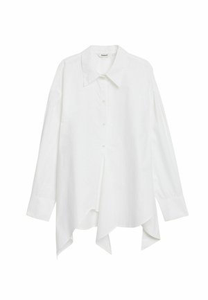 Witte blouse met lange mouwen, knoopsluiting aan de voorkant, puntige kraag en asymmetrische zoom. Gemaakt van een lichtgewicht, gestructureerde stof.