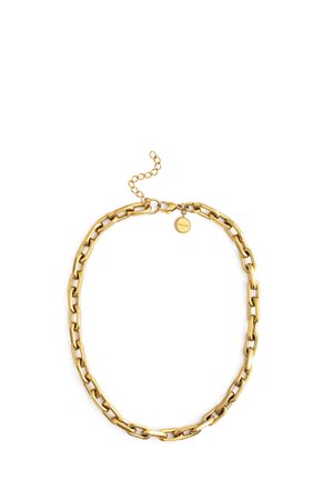 Halskette mit Gliedern in Goldoptik und großen, abgerundeten Kettengliedern. Verfügt über einen Karabinerverschluss und eine verstellbare Verlängerungskette für flexible Größenanpassung.