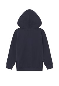 Sweatshirt à capuche bleu marine avec des manches longues, en tissu doux en mélange de coton, avec des poignets et un ourlet côtelés, et un détail de couture unique à l'arrière.