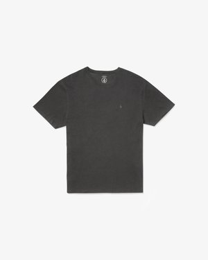 Black cotton crew-neck t-shirt with short sleeves, featuring a small logo on the chest and a soft, textured finish.