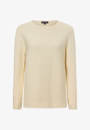 Crème-kleurige lange mouwen top met ribbeltextuur, ronde halslijn en rechte pasvorm. Gemaakt van een zachte, geweven stof.