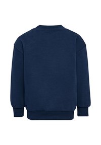 Marinblå sweatshirt med rund halsringning och långa ärmar. Har ribbade muddar och fåll. Mjukt material med en enkel, enhetlig design.