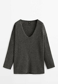 Mørkegrå sweater med dyb V-hals, lange ærmer og ribbet kant. Lavet af blødt materiale med tekstureret finish.