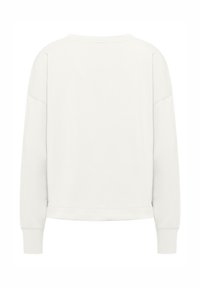 Witte sweatshirt met een ontspannen pasvorm, iets verlaagde schouders en geribde manchetten. Gladde textuur, minimalistisch design, zonder zichtbare accenten.