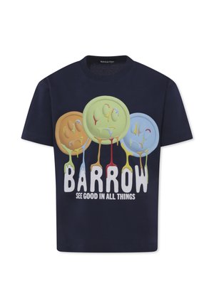 T-shirt in cotone blu navy con tre faccine sorridenti colorate che gocciolano e la scritta "BARROW VEDI IL BENE IN TUTTE LE COSE" in lettere bianche grasse.