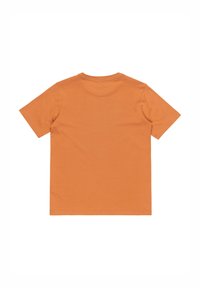 Tielko s krátkym rukávom, oranžovej bavlny, s okrúhlym výstrihom, so hladkou textúrou a jednoduchým dizajnom. Bez grafiky alebo vzorov.
