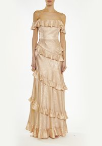 True Decadence COLD SHOULDER RUFFLE - Iltapuku - metallic copper
