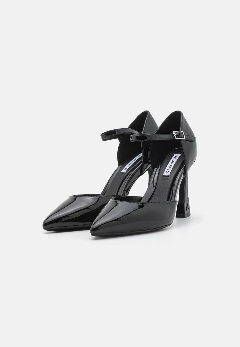 Escarpins Vintage KARL LAGERFELD En Cuir Noir - Bout Carré & Talon Haut - Taille 42 - Occasion TBE
