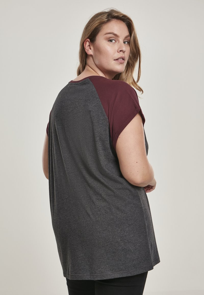 Damen T-Shirts | Urban Classics CONTRAST RAGLAN T-Shirt print charcoal/redwine/dunkelgrau - TH10514 Damen T-Shirts | Urban Classics CONTRAST RAGLAN T-Shirt print charcoal/redwine/dunkelgrau - TH10514