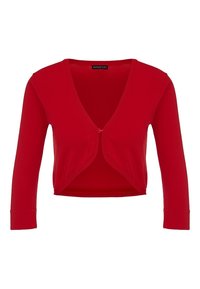 Rød cropped cardigan med v-hals og lange ærmer. Lavet af glat stof, med en frontlukning med et subtilt design og uden mønstre.