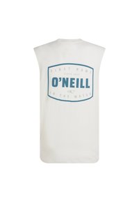 White sleeveless T-shirt featuring a blue graphic design with "O'Neill" and text, including "First Name Since 1952" on the back.