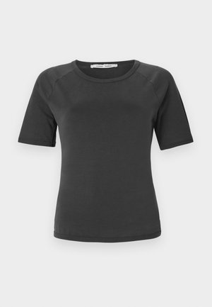 Donkergrijze korte mouwen t-shirt met ronde hals, gemaakt van soepele stof, met raglan mouwen en een minimalistisch ontwerp.