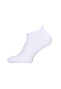 Weiße Knöchelsocke mit strukturiertem Muster, weichem Strickmaterial, runder Zehenpartie und niedrigem Schnitt über dem Knöchel.