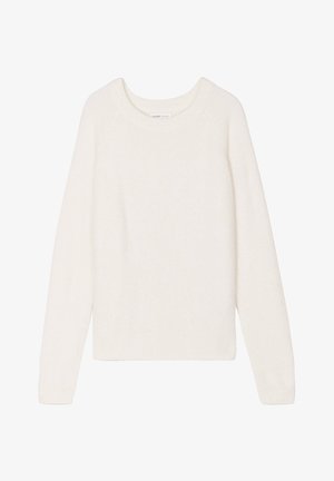 Suéter blanco de cuello redondo con mangas largas. Textura suave; diseño minimalista sin patrones ni acentos. Corte estándar.