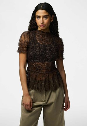 Pieces, SHORT SLEEVED TOP PCJILLY LACE - Μπλούζα - hot fudge