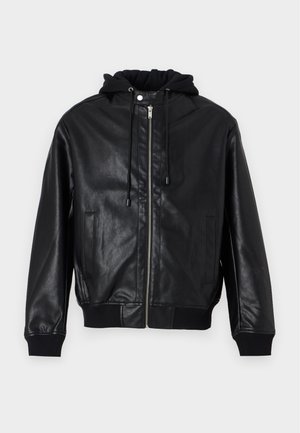 Pier One by Zalando, FAUX LEATHER JACKET WITH HOOD - Veste en similicuir - black