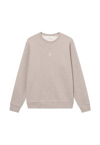 Felpa girocollo beige chiaro realizzata in morbido misto cotone, con un logo minimalista "II" dello stesso colore sul petto e polsini a costine.