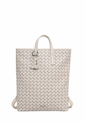 Borsa tote beige con un motivo, due manici, un'etichetta staccabile e un design geometrico testurizzato. Caratterizzata da una chiusura con zip e spallacci regolabili.