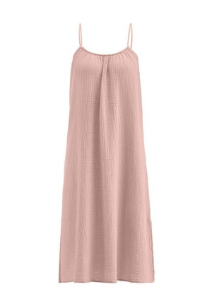 Hellrosa ärmelloses Maxikleid mit dünnen Trägern und einem strukturierten, gekräuselten Stoffdesign.