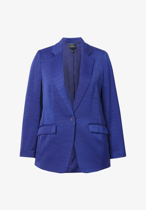 Lila Blazer aus glattem, leicht strukturiertem Stoff. Verfügt über einen einreihigen Knopfverschluss, zwei Vorderseiten-Taschen und einen Reverskragen.