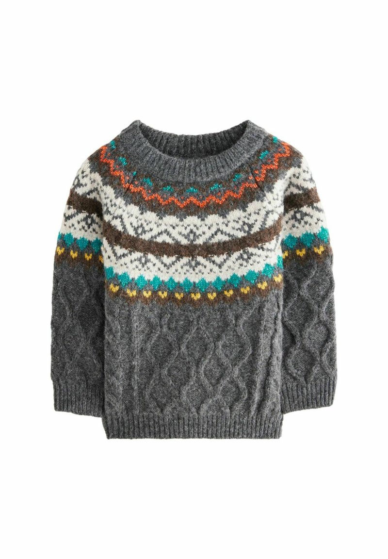 Pull Garçon NEXT – Gris, Motif Fair Isle, Col Cheminée, Taille 6 Ans – Très Bon état