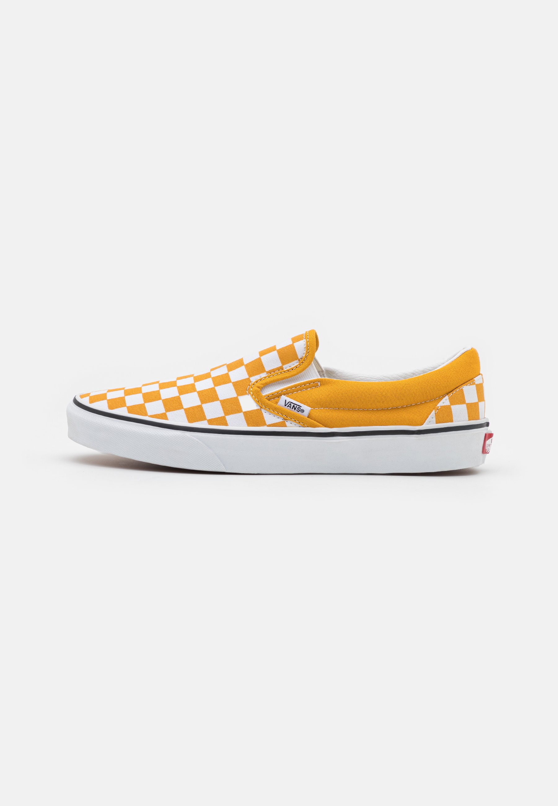 blue and yellow slip on vans