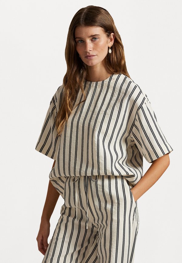 STRIPED SILK BLEND SHORT SLEEVE SHIRT - Blouse