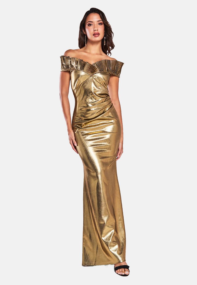 Goddiva FAN PLEATED BARDOT SCUBA CREPE Occasion wear gold/gold