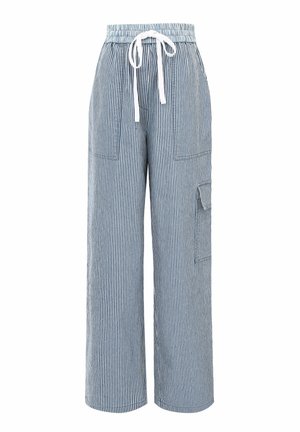 Gestreepte wijde broek in blauw en wit, met een verstelbare taille, twee voorzakken en een los, ademend stofontwerp.
