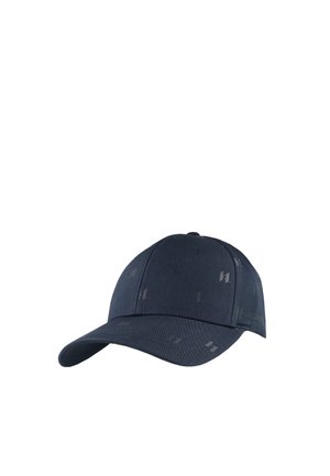 Dark blue baseball cap with subtle pattern and curved brim, shown against a white background.