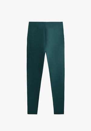 Grønne, tætsiddende atletisk leggings med en glat tekstur, der har et højt taljeled og buede sømdetaljer bagpå.