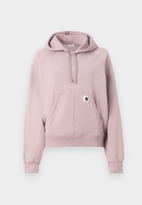 Lys rosa hettegenser laget av myk bomullsmiks, med en stor frontlomme, snøring i hetten og ribbestrikkede ermer. Enkel design med en logoetikett.