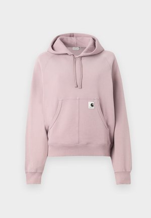 Vaaleanpunainen huppari, joka on valmistettu pehmeästä puuvillasekoitteesta. Siinä on suuri etutasku, nyörillinen huppu ja ribattu hihansuu. Yksinkertainen muotoilu, jossa on logotunnus.