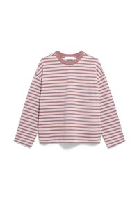 Gestreiftes langärmliges Hemd in zartem Rosa und Weiß, mit Rundhalsausschnitt und lockerer Passform mit gesenkten Schultern. Aus Baumwollmaterial.