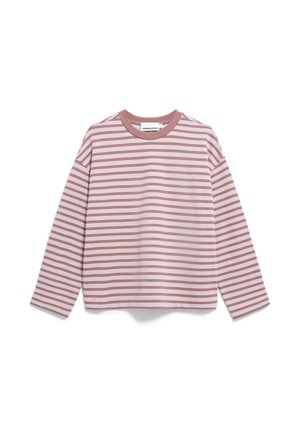 Gestreept shirt met lange mouwen in zacht roze en wit, met een ronde halslijn en een ontspannen pasvorm met verlaagde schouders. Katoenen materiaal.
