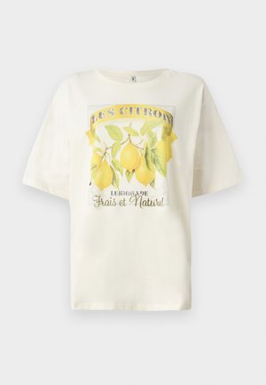 Kremna majica s kratkimi rokavi, ki prikazuje rumeno limono in besedilo "LES CITRONS" in "Limonade Frais et Naturel."