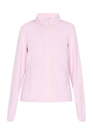 Giacca zip-up rosa chiaro con colletto alto, maniche lunghe e due tasche laterali. Realizzata in un tessuto morbido e flessibile con un design essenziale.
