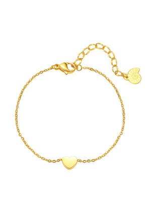 Armband in Goldton mit einem herzförmigen Anhänger. Verfügt über eine feine Kette und einen Karabinerverschluss. Verstellbare Länge mit einem zusätzlichen Kettenglied.