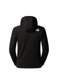 Fekete kapucnis pulóver sima textúrával. Fehér és bordó logó díszítésekkel az felső háton és a bal ujjon.