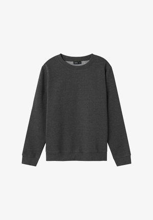 Felpa grigia con collo rotondo, maniche lunghe e polsini a coste. Realizzata in tessuto morbido con una texture liscia. Senza motivi o decorazioni.