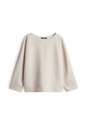 Beige pullover top gemaakt van zachte stof, met een bootnek, brede mouwen en een rechte zoom met minimale stikseldetails.