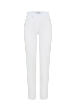 Hvide slim-fit bukser til kvinder med forlommer, bæltestropper og en midtstørrelse talje.