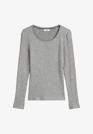 Top gris de manga larga con textura acanalada, cuello redondo y diseño ajustado. Confeccionado con una tela suave, cuenta con un ligero estiramiento.