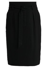 Falda lápiz negra con una silueta ajustada, que presenta una cintura anudada y plisados para mayor textura. Tejido suave con un diseño clásico.