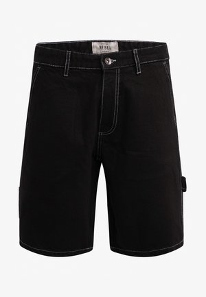 Fekete pamut rövidnadrág fehér varrással, elülső gombbal és cipzárral, oldzsebből. A címke felirata: "REBEL."